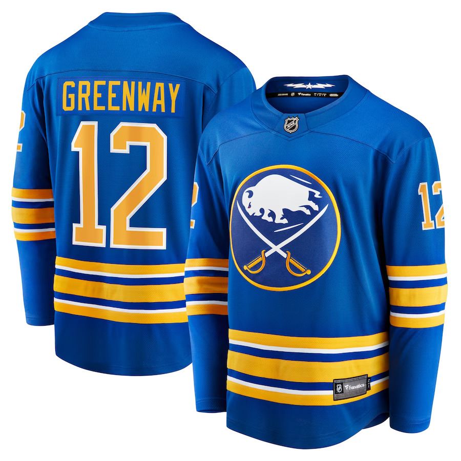 Men Buffalo Sabres #12 Jordan Greenway Fanatics Branded Royal Home Breakaway NHL Jersey